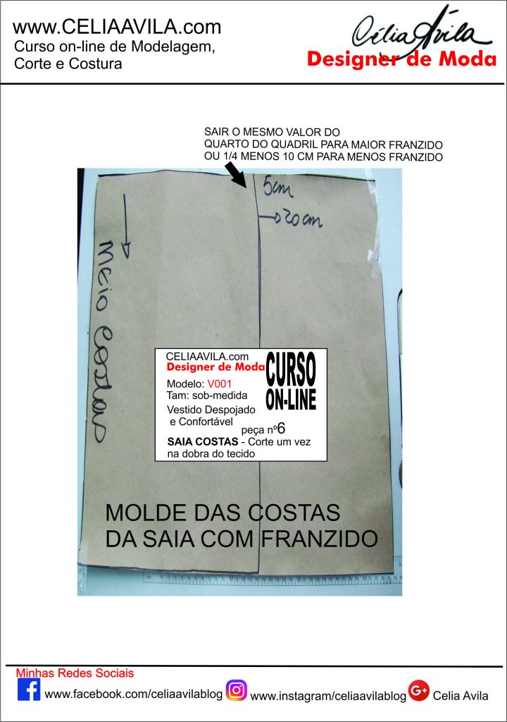 MOLDE DAS COSTAS DA SAIA COM FRANZIDO